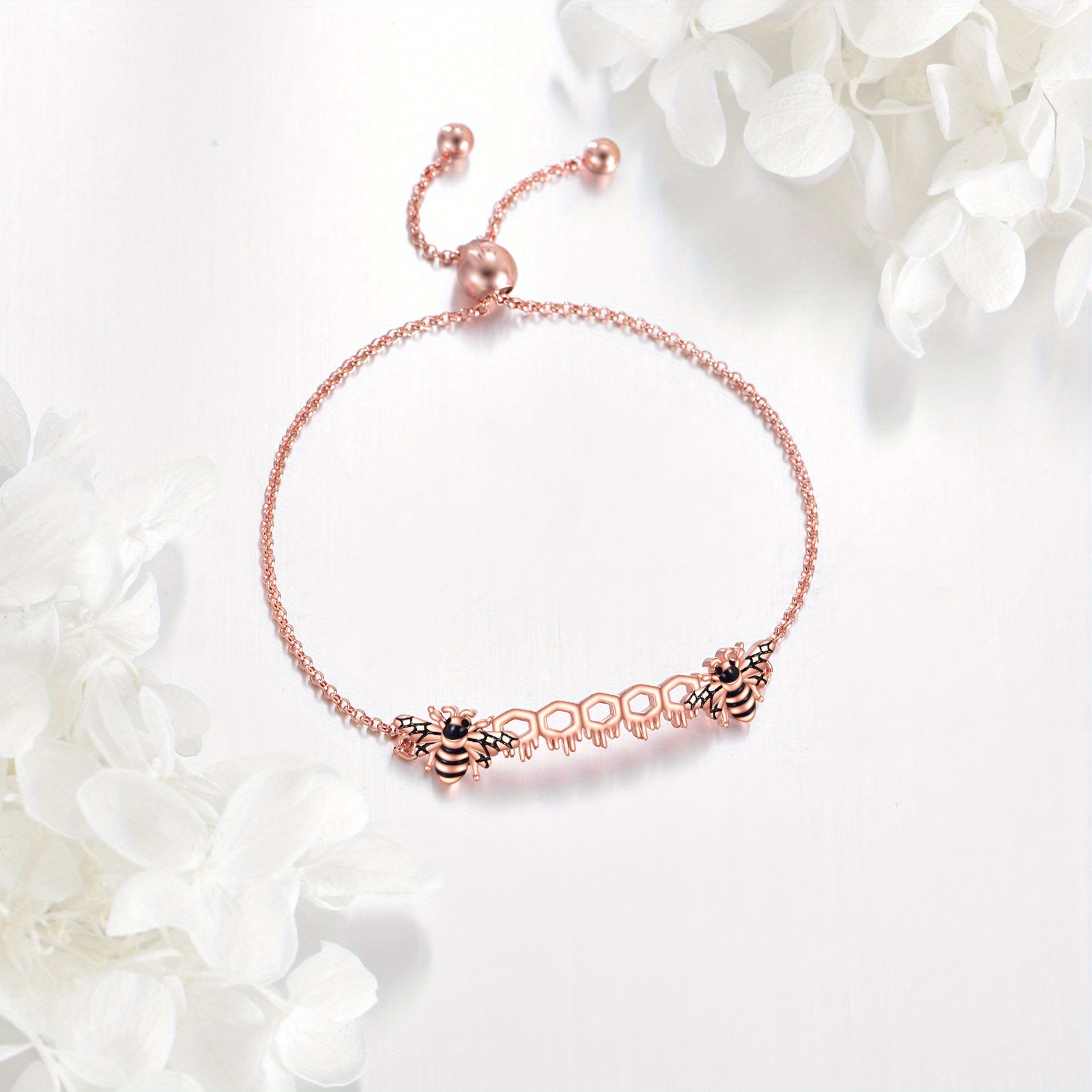 Bee Bracelet 925 Sterling Silver with Rose Bracelet for Women